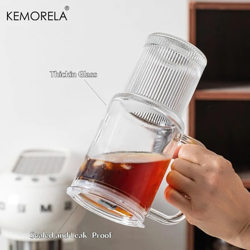 750ML Glass Tumbler with Handle & Lid 1/2PCS Large Iced Coffee Cups with Straws Modern Glass Mug for Cold & Hot Beverages Juice