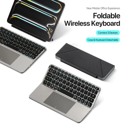 Folding Bluetooth Keyboard PC Phone Holder Wireless Foldable Keyboard PU Leather with Touchpad for Ios/Android/Windows/Mac