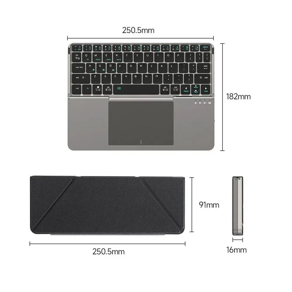 Folding Bluetooth Keyboard PC Phone Holder Wireless Foldable Keyboard PU Leather with Touchpad for Ios/Android/Windows/Mac